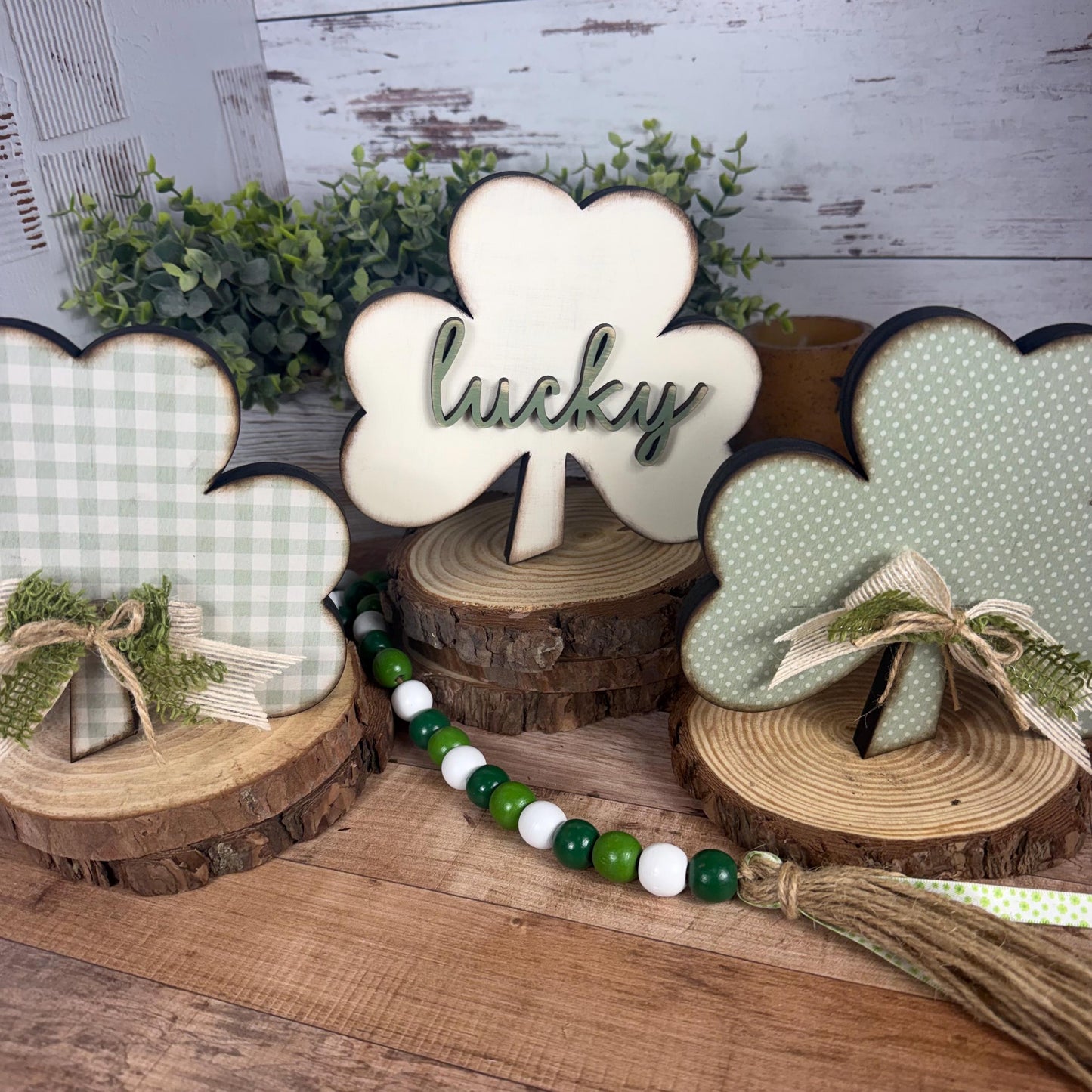 Handmade Wooden Shamrocks for Farmhouse St. Patricks Day Decor