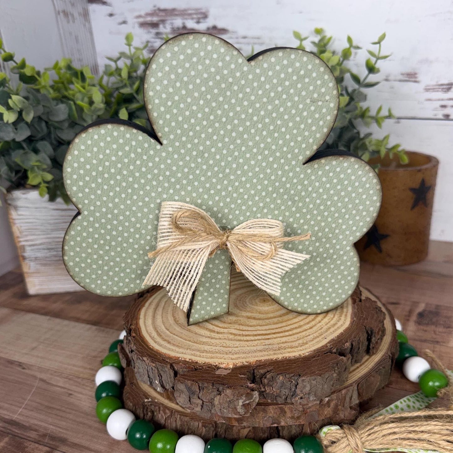 Handmade Wooden Shamrocks and Rainbow for Farmhouse St. Patricks Day Decor
