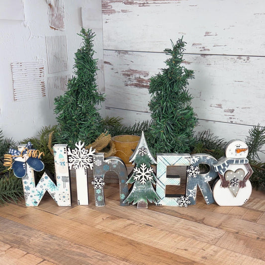 Wooden Winter Shelf Sitter with Snowman, Farmhouse Winter Decor for Mantels, Shelves, and Tables