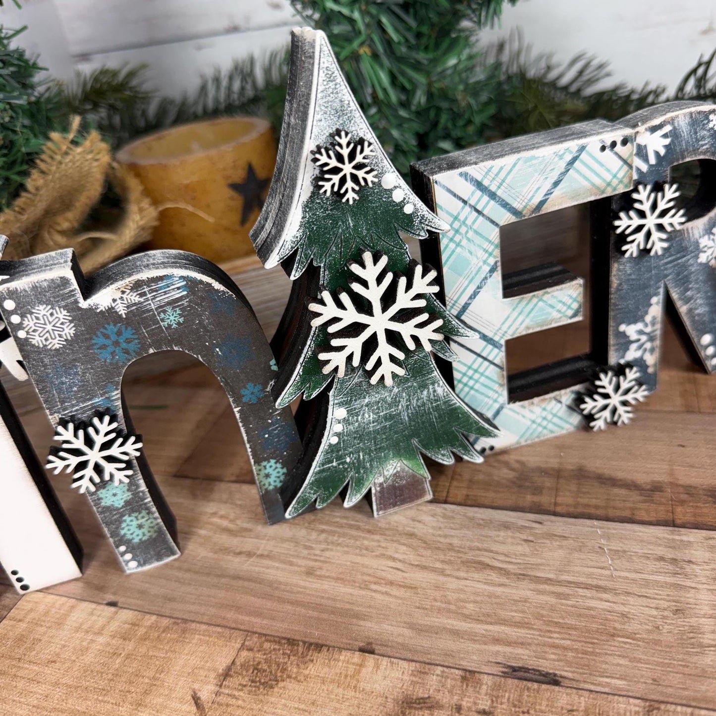 Wooden Winter Shelf Sitter with Snowman, Farmhouse Winter Decor for Mantels, Shelves, and Tables