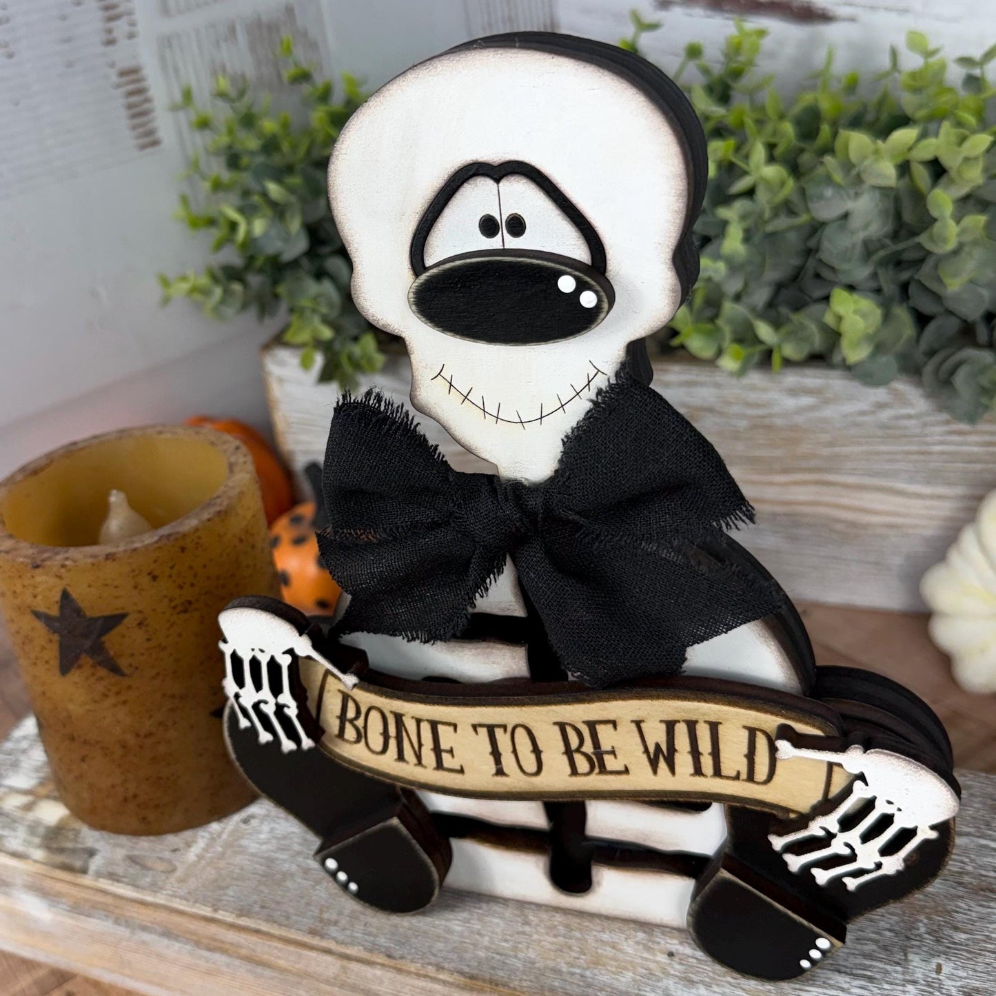 Interchangeable Rustic Skeleton Decor - Farmhouse Halloween Accent - Primitive Wood Skeleton