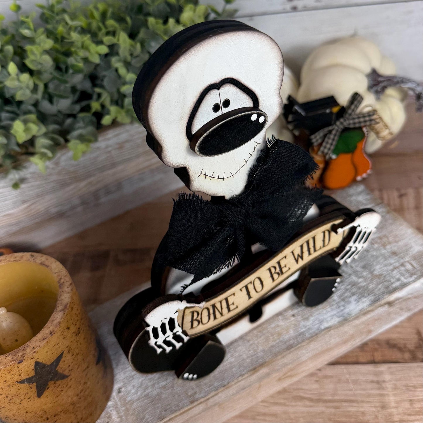 Interchangeable Rustic Skeleton Decor - Farmhouse Halloween Accent - Primitive Wood Skeleton