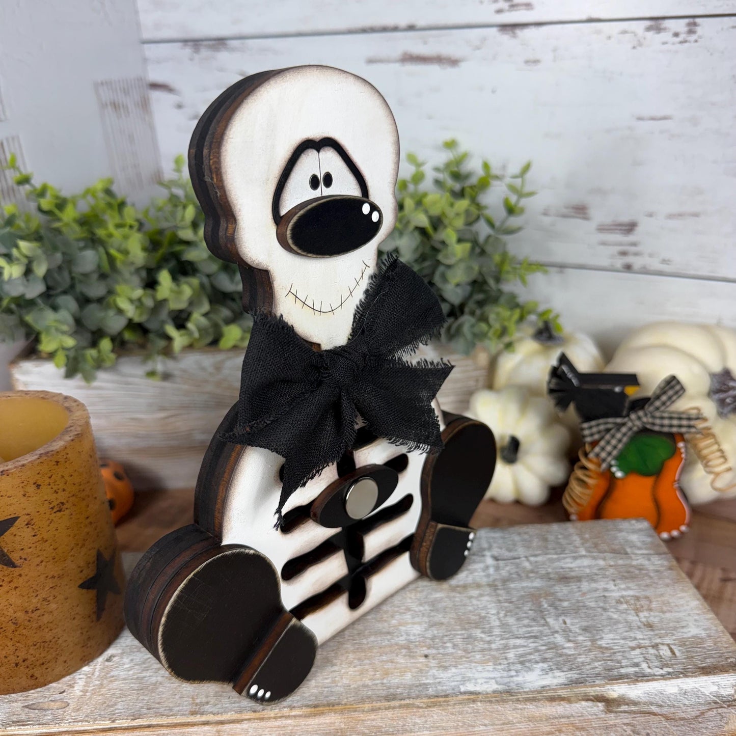 Interchangeable Rustic Skeleton Decor - Farmhouse Halloween Accent - Primitive Wood Skeleton