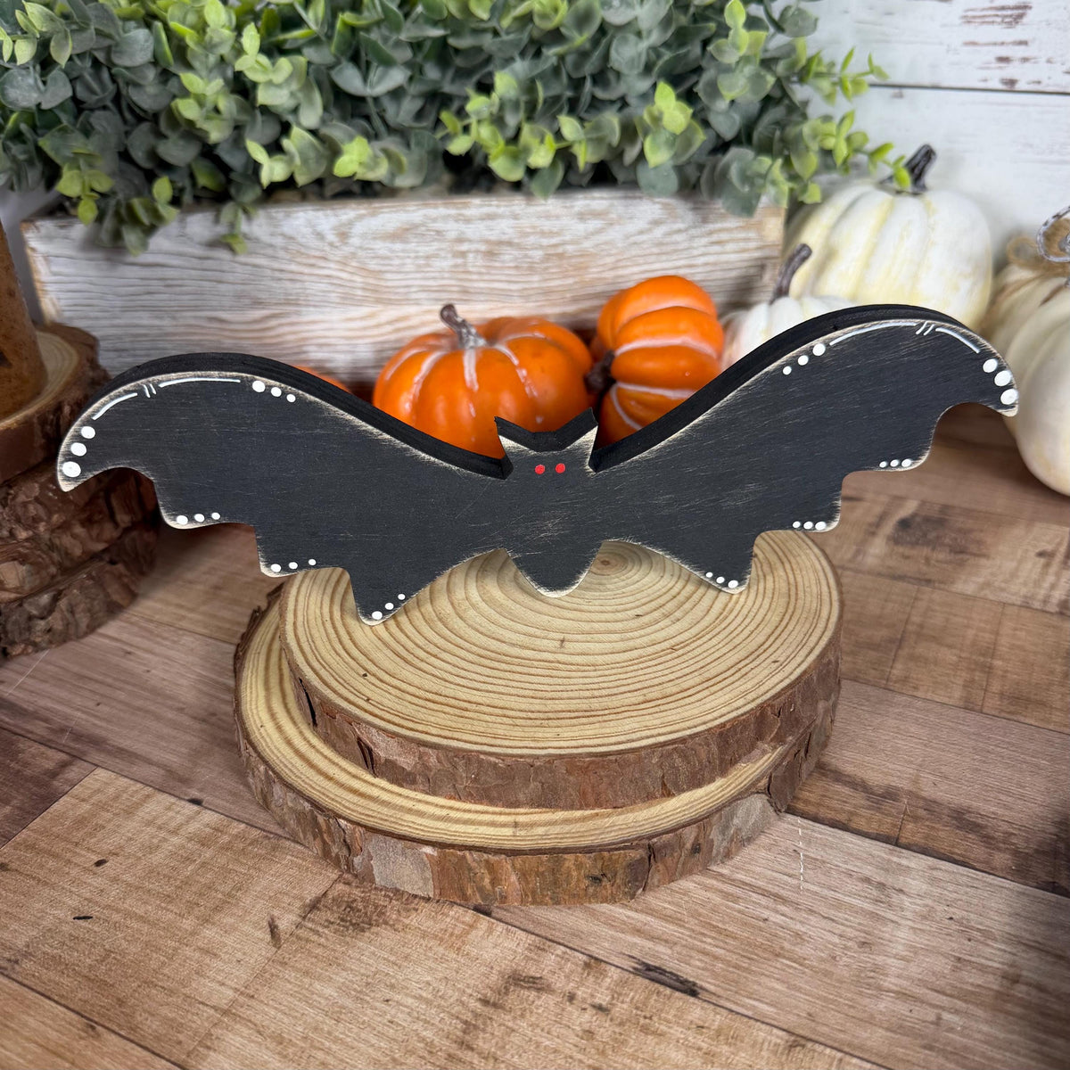 Halloween Shelf Decor Set, Wooden Ghost, Mummy, BOO Leaner & Flying Bat