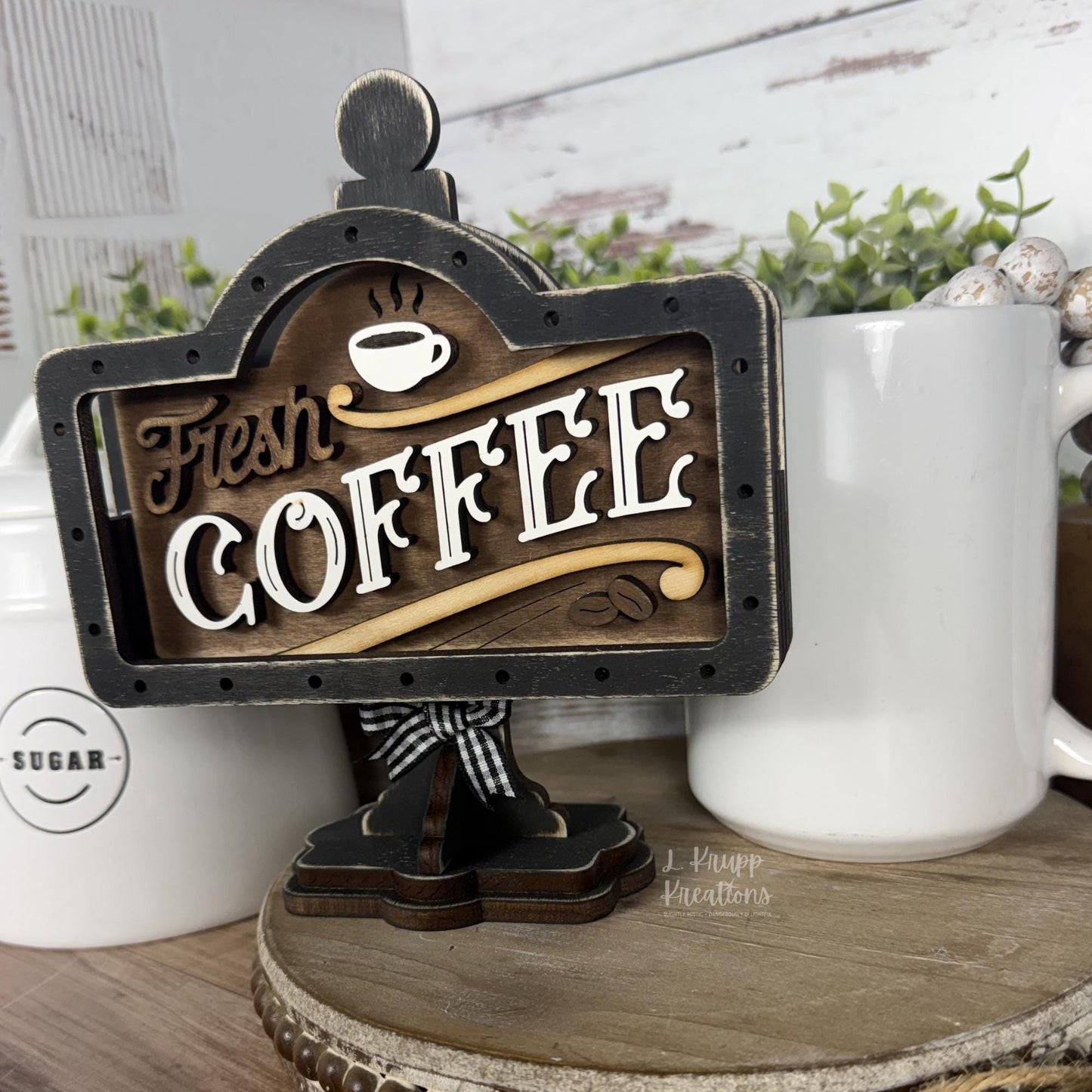 Mini Coffee Bar Sign, Farmhouse Coffee Station Decor, Tiered Tray Wood Accent