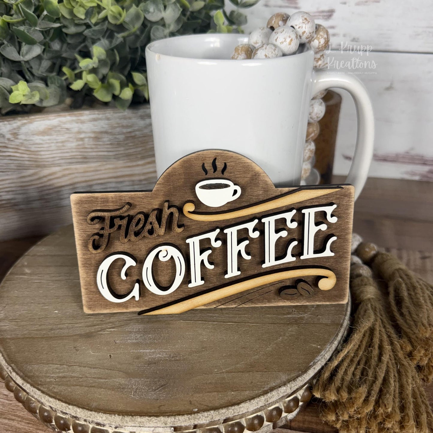 Mini Coffee Bar Sign, Farmhouse Coffee Station Decor, Tiered Tray Wood Accent