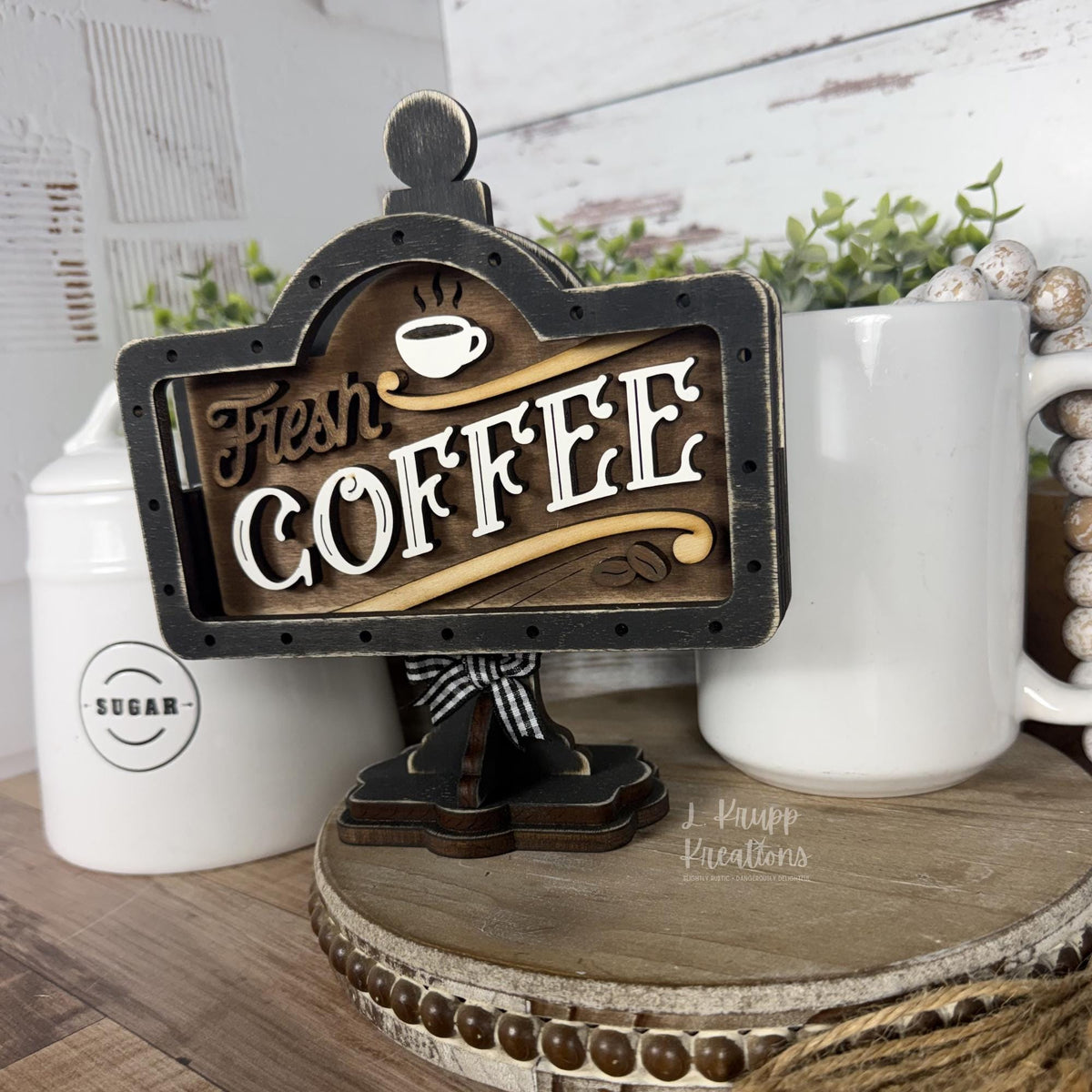Mini Coffee Bar Sign, Farmhouse Coffee Station Decor, Tiered Tray Wood Accent