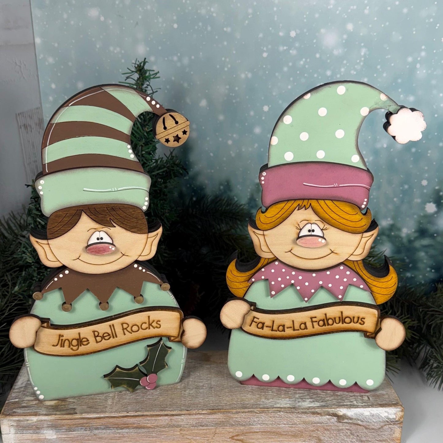 Vintage Christmas Elf Shelf Sitter, Hand Painted Wooden Holiday Decor