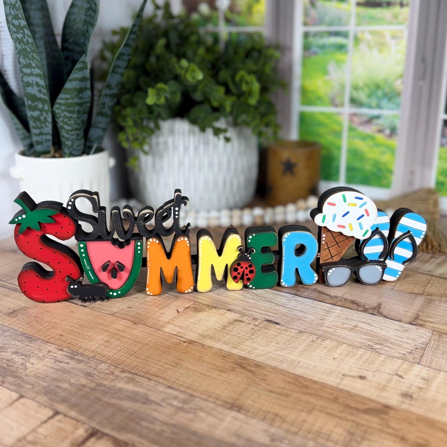 Sweet Summer Decor Shelf Sitter Handmade Wooden Farmhouse Mantel Sign