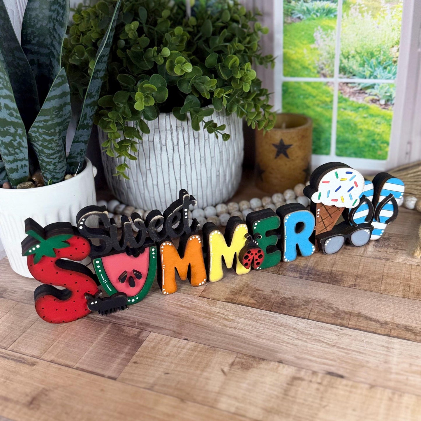 Sweet Summer Decor Shelf Sitter Handmade Wooden Farmhouse Mantel Sign
