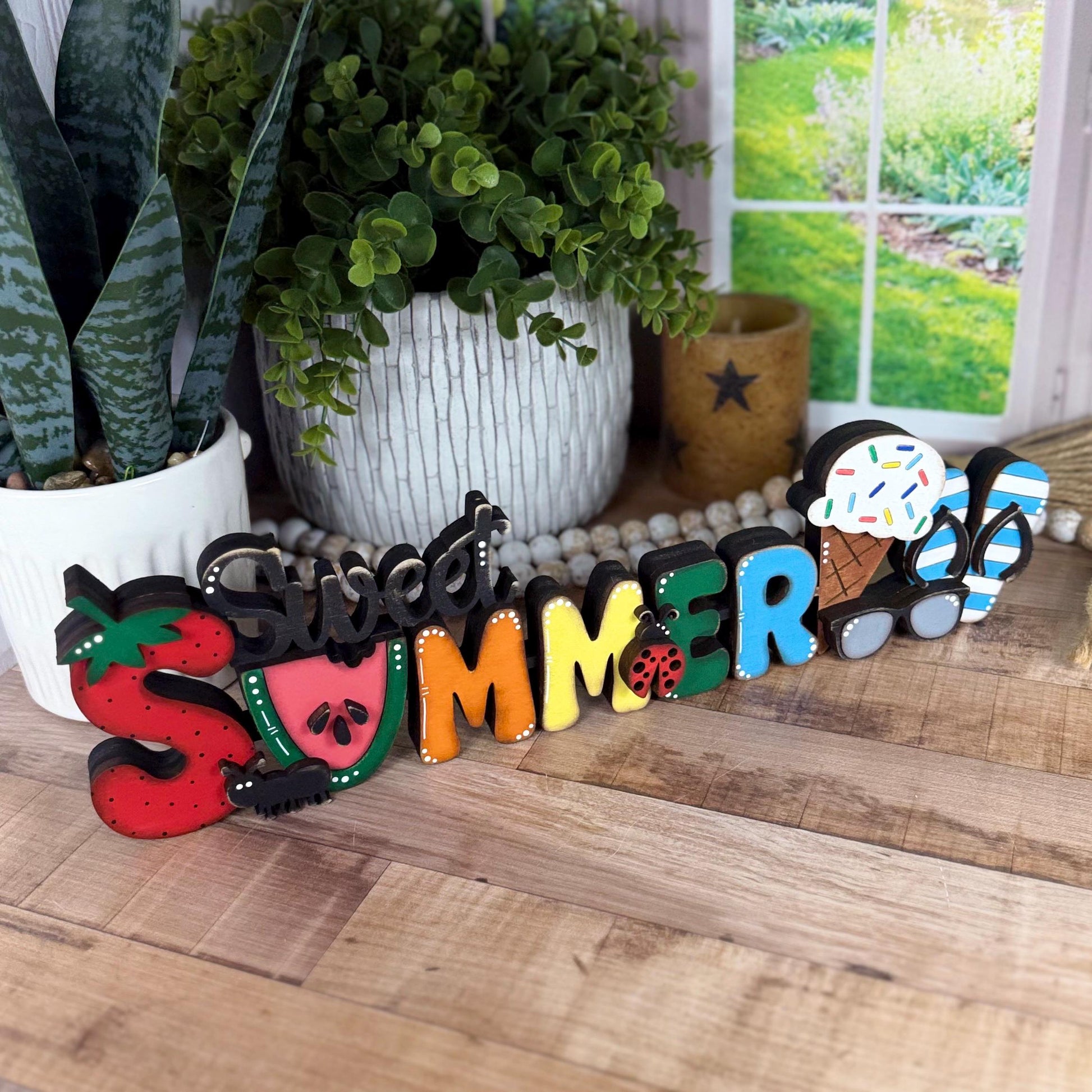 Sweet Summer Decor Shelf Sitter Handmade Wooden Farmhouse Mantel Sign
