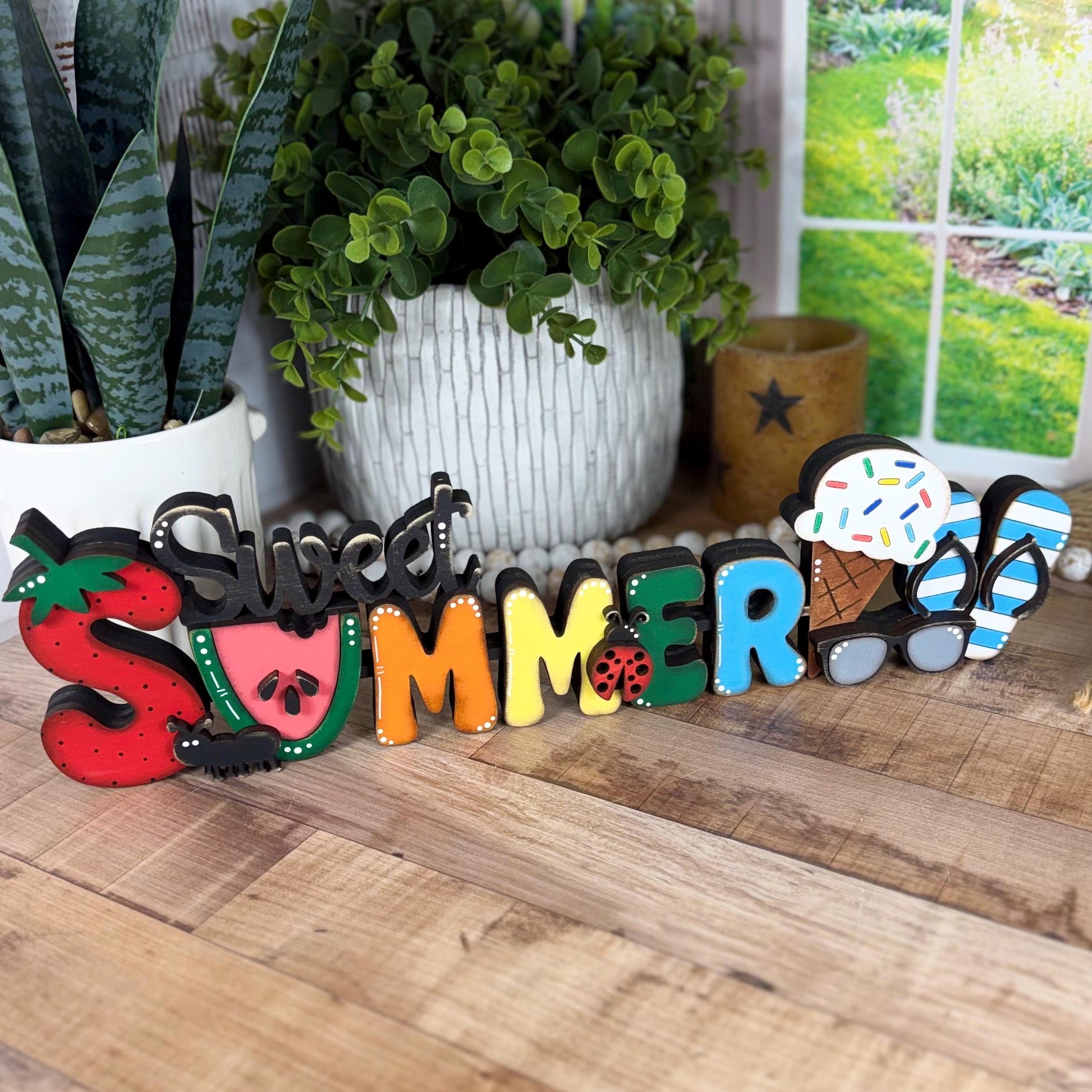 Sweet Summer Decor Shelf Sitter Handmade Wooden Farmhouse Mantel Sign