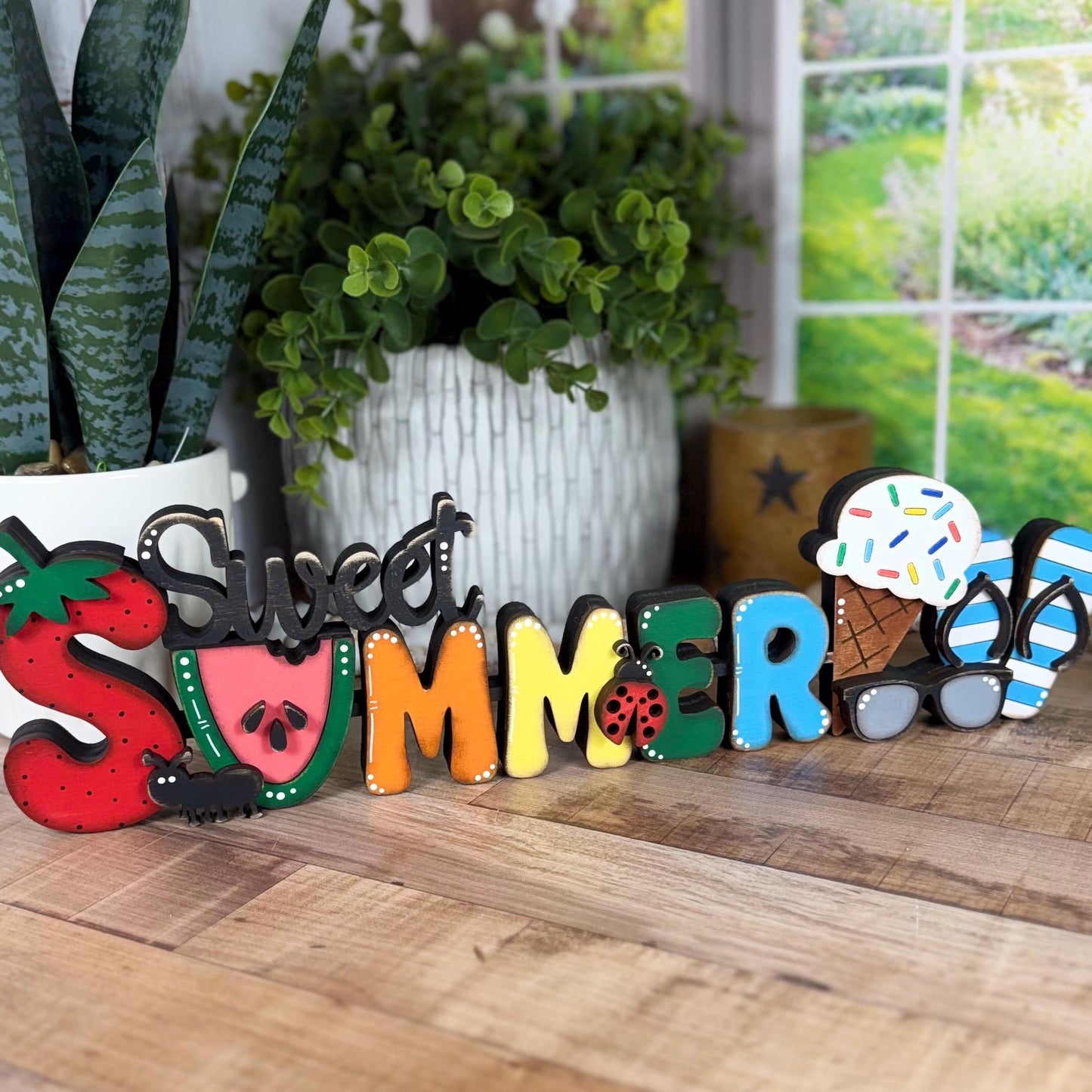 Sweet Summer Decor Shelf Sitter Handmade Wooden Farmhouse Mantel Sign