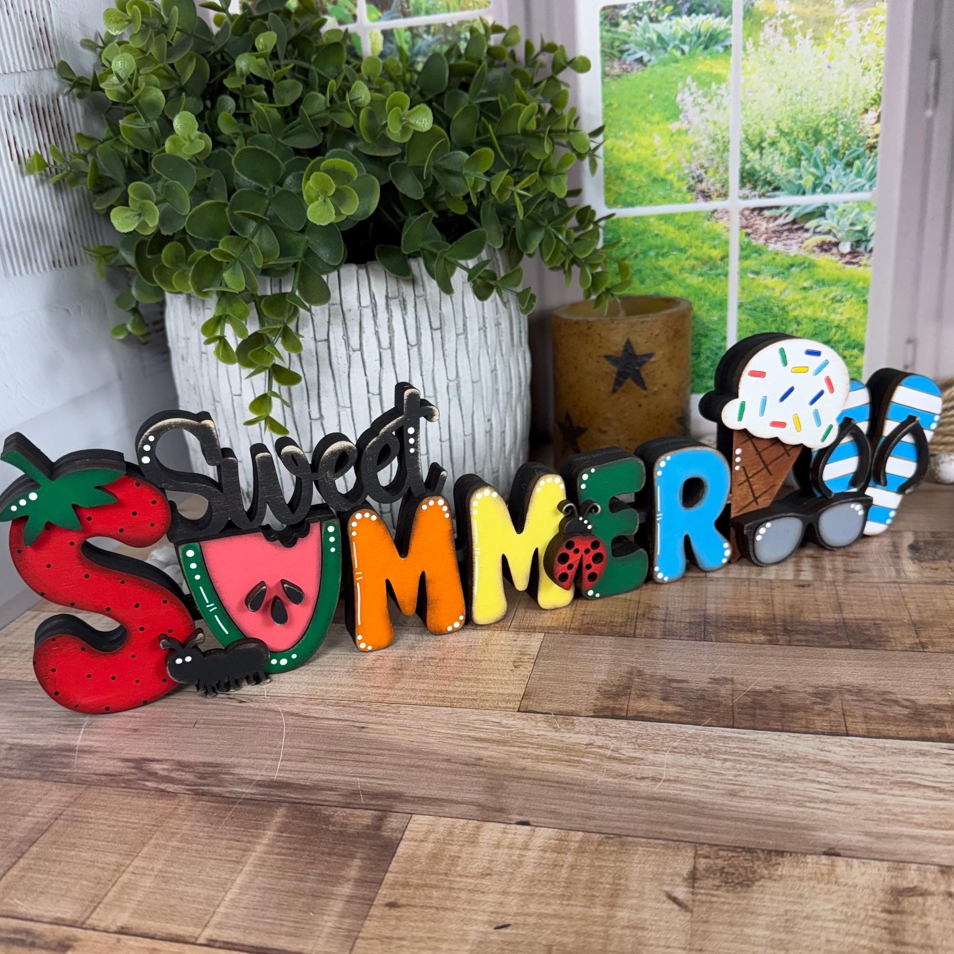 Sweet Summer Decor Shelf Sitter Handmade Wooden Farmhouse Mantel Sign
