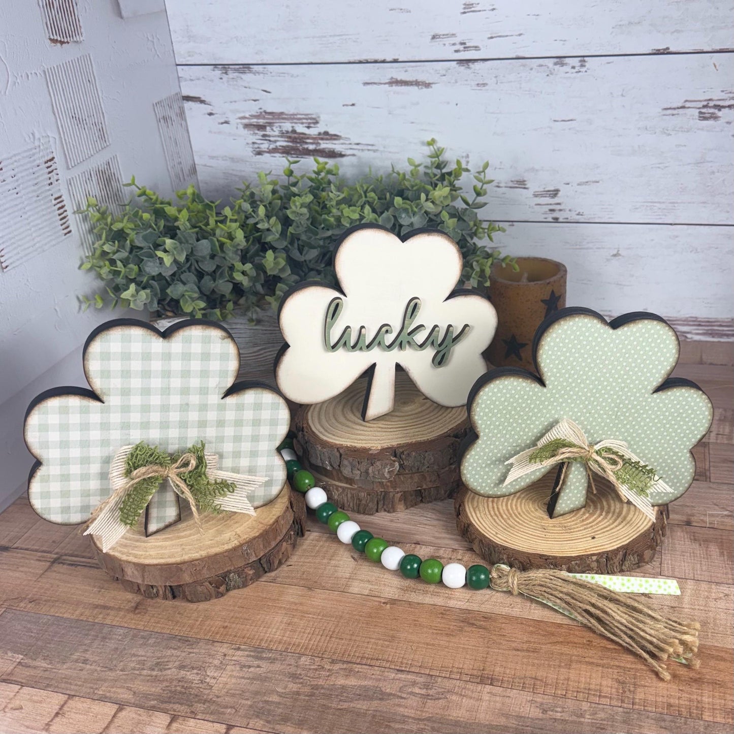 Handmade Wooden Shamrocks for Farmhouse St. Patricks Day Decor
