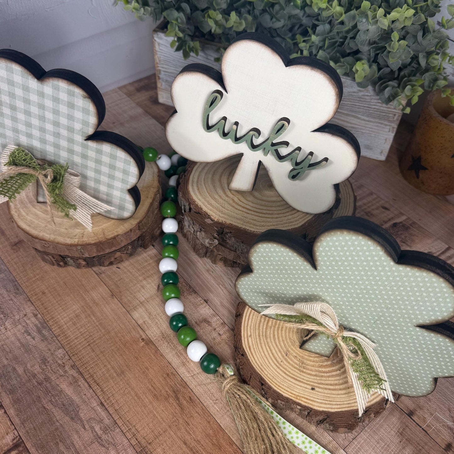 Handmade Wooden Shamrocks for Farmhouse St. Patricks Day Decor