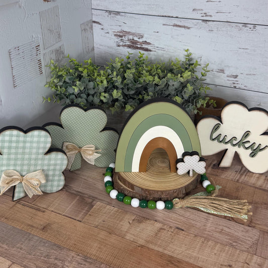 Handmade Wooden Shamrocks and Rainbow for Farmhouse St. Patricks Day Decor