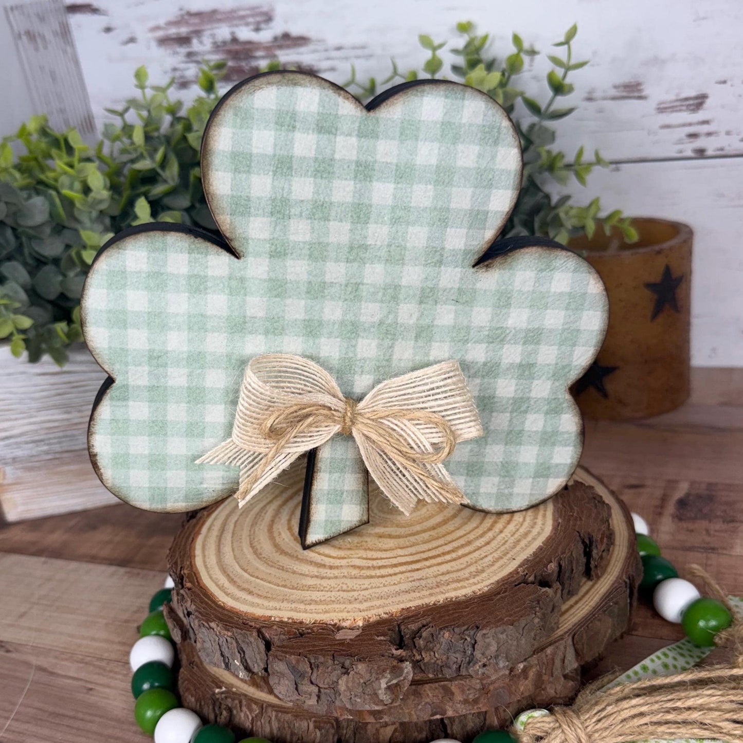 Handmade Wooden Shamrocks and Rainbow for Farmhouse St. Patricks Day Decor
