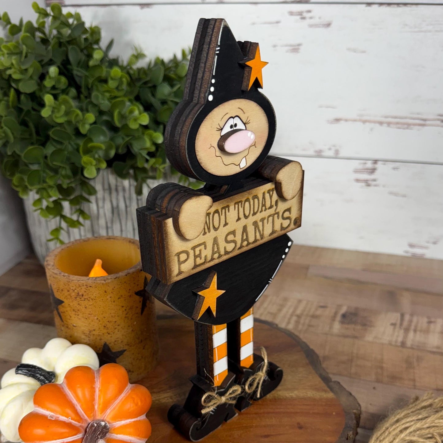 Hand-Painted Wooden Witch Shelf Sitter for Rustic Halloween Decor