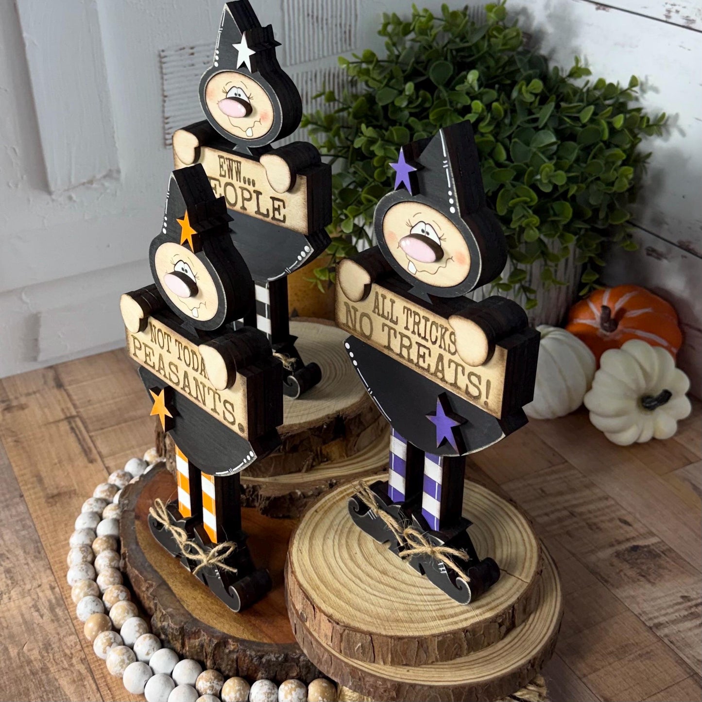 Hand-Painted Wooden Witch Shelf Sitter for Rustic Halloween Decor