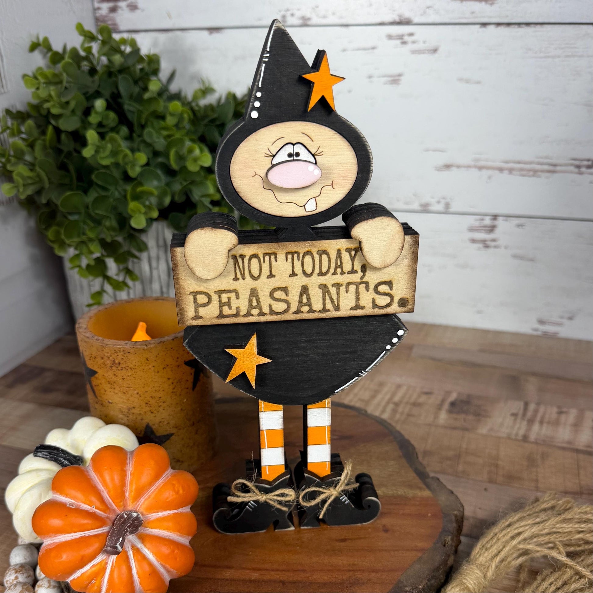 Hand-Painted Wooden Witch Shelf Sitter for Rustic Halloween Decor