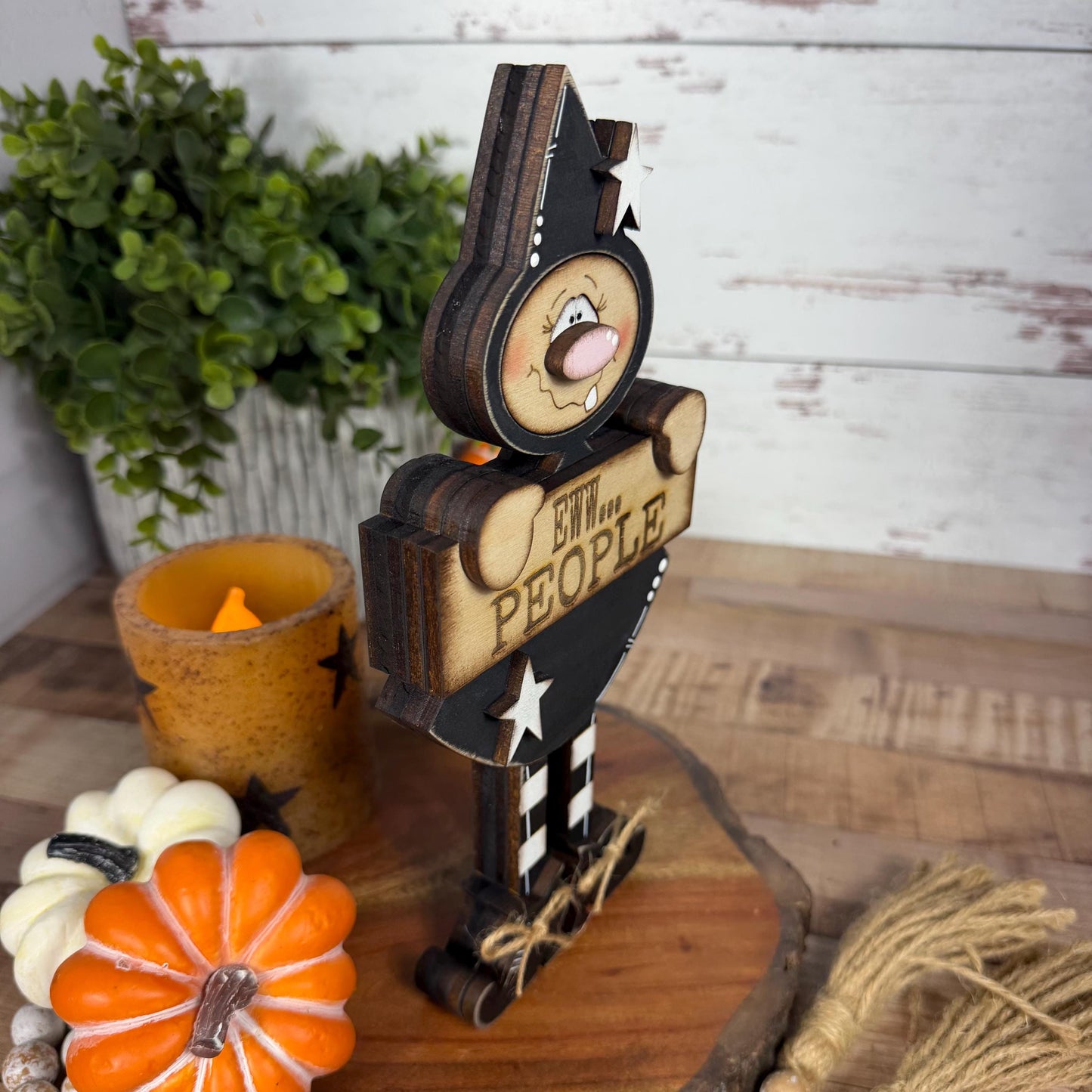 Hand-Painted Wooden Witch Shelf Sitter for Rustic Halloween Decor