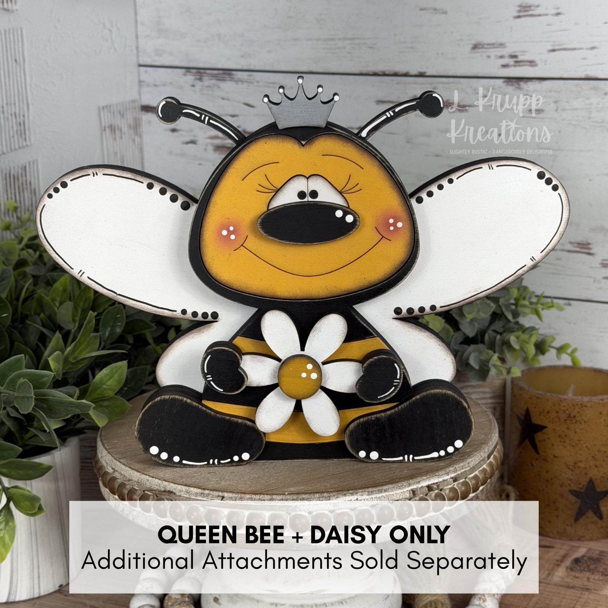 Hand-Painted Interchangeable Bee Shelf Sitters: Magnetic Seasonal Decor (Wood)