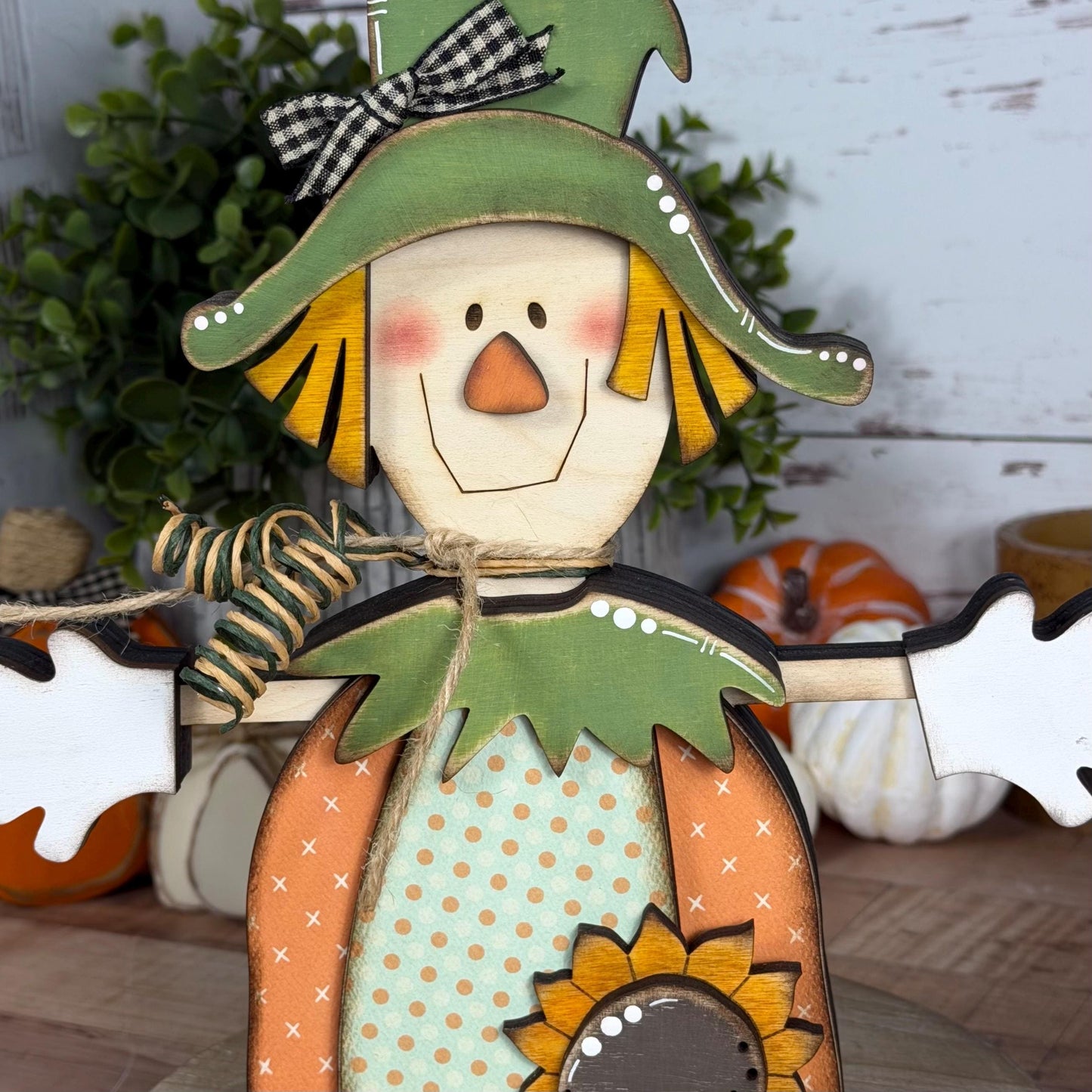 Charming Wooden Scarecrow Shelf Sitter for Fall Farmhouse Vibes