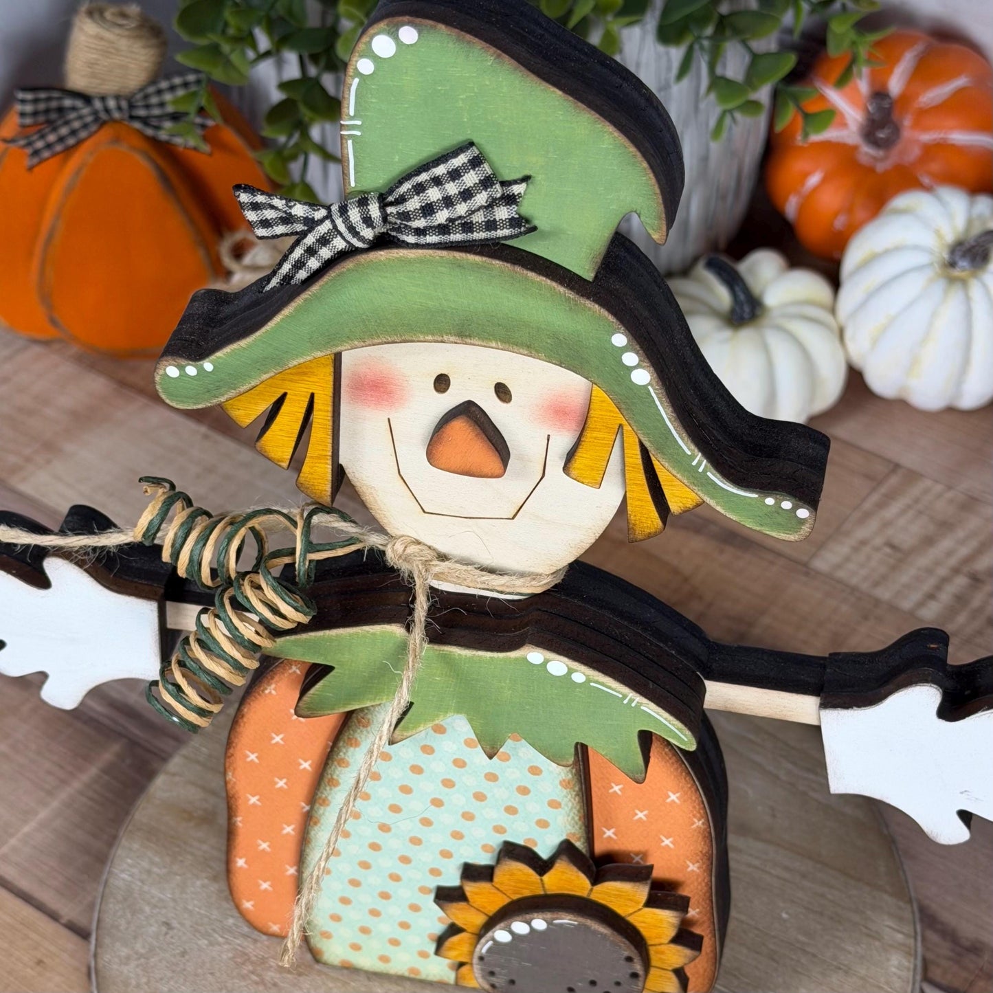 Charming Wooden Scarecrow Shelf Sitter for Fall Farmhouse Vibes