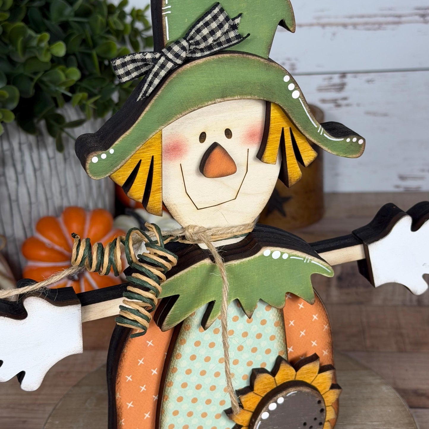 Charming Wooden Scarecrow Shelf Sitter for Fall Farmhouse Vibes