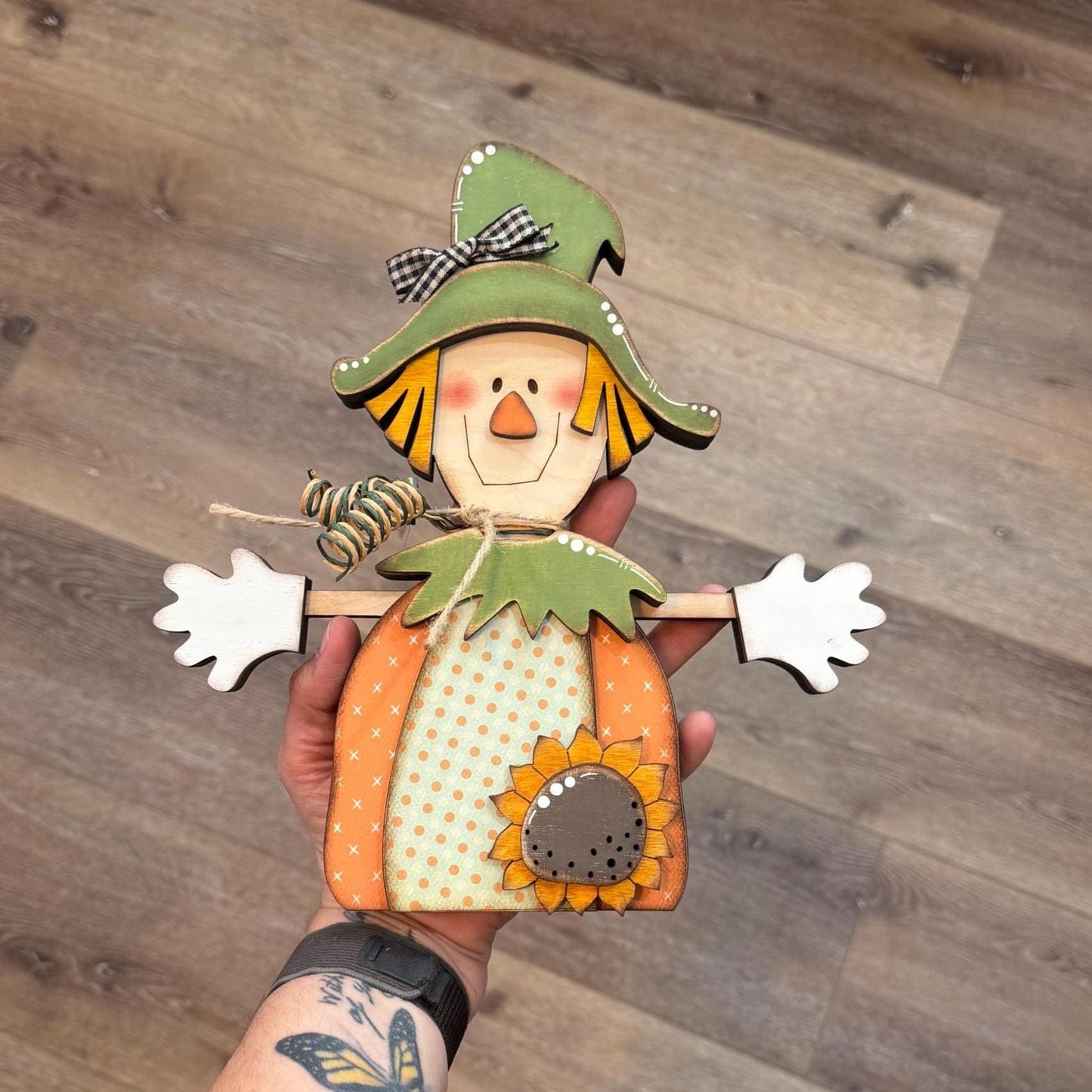 Wooden Scarecrow Shelf Sitter for Fall Farmhouse Decor