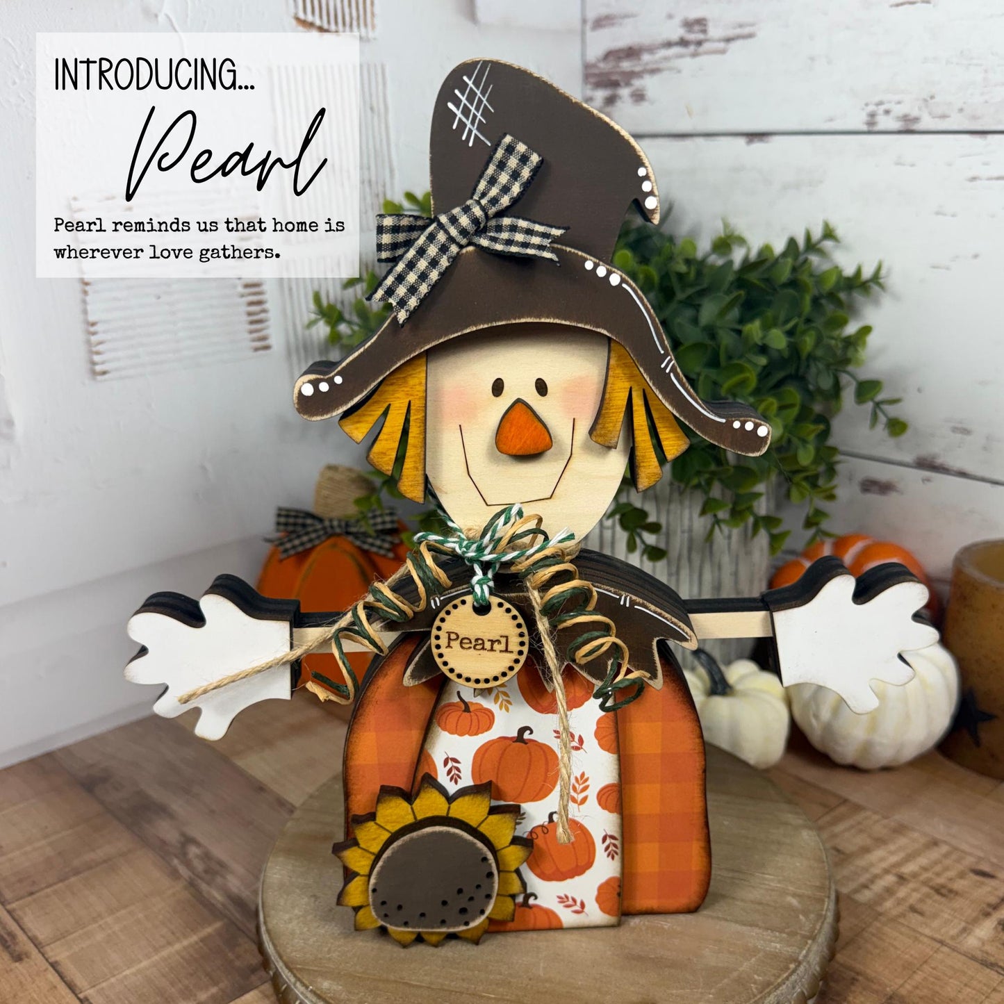 Wooden Scarecrow Shelf Sitter for Fall Farmhouse Decor