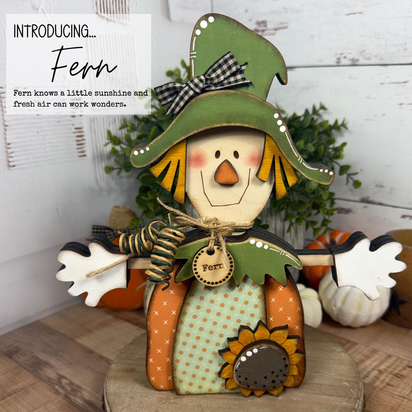 Wooden Scarecrow Shelf Sitter for Fall Farmhouse Decor