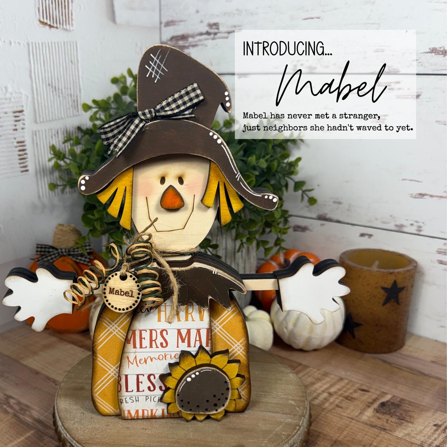 Wooden Scarecrow Shelf Sitter for Fall Farmhouse Decor