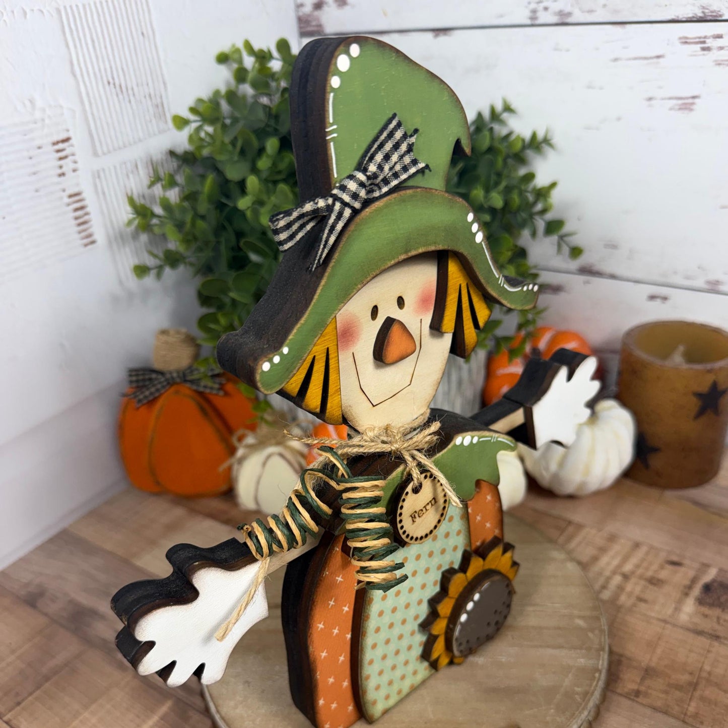 Wooden Scarecrow Shelf Sitter for Fall Farmhouse Decor