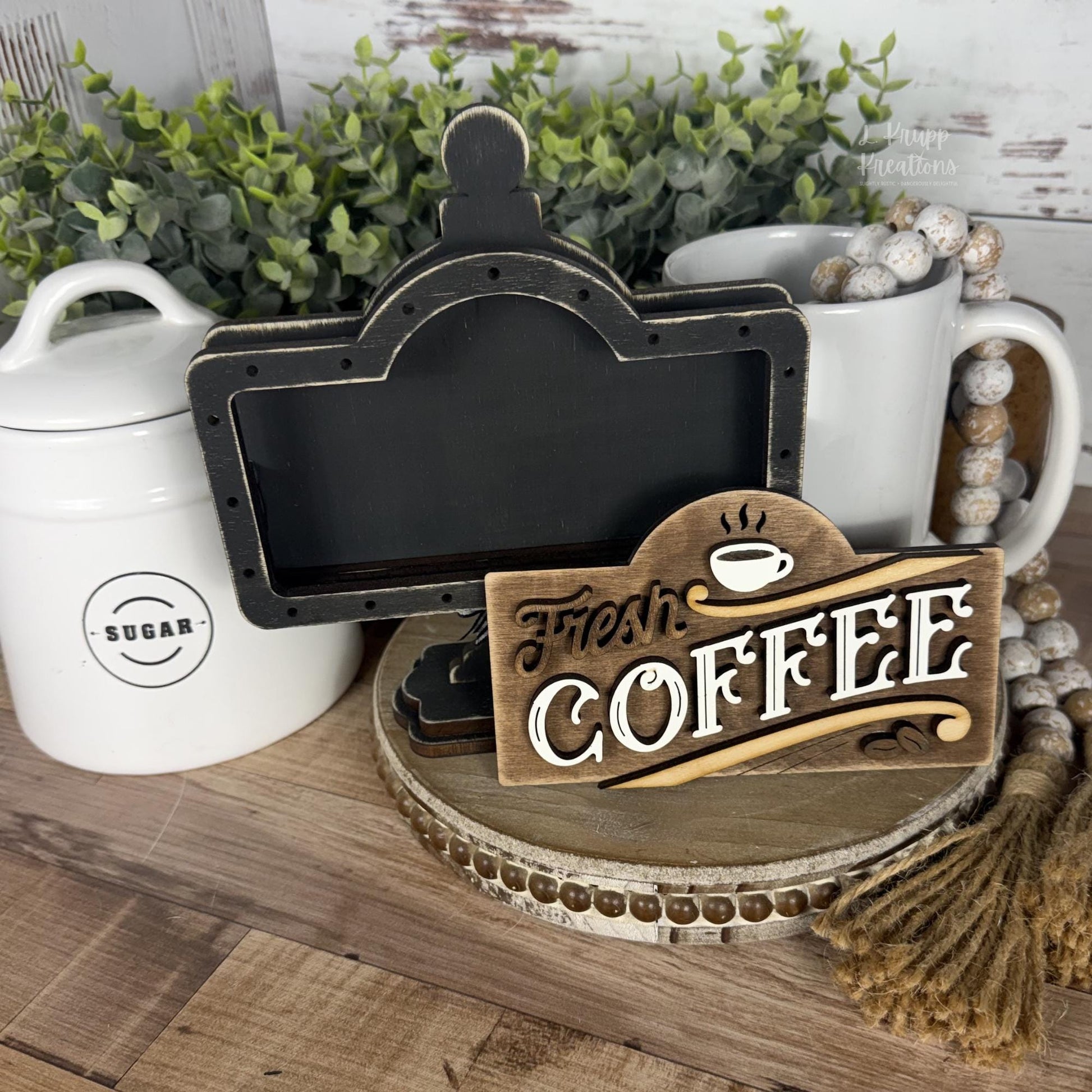 Mini Coffee Bar Sign, Farmhouse Coffee Station Decor, Tiered Tray Wood Accent