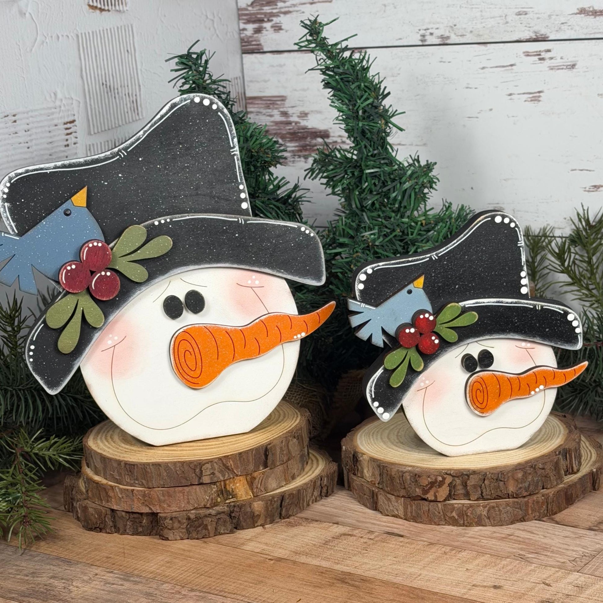 Hand-Painted Wood Snowman: Rustic Farmhouse Winter Decor