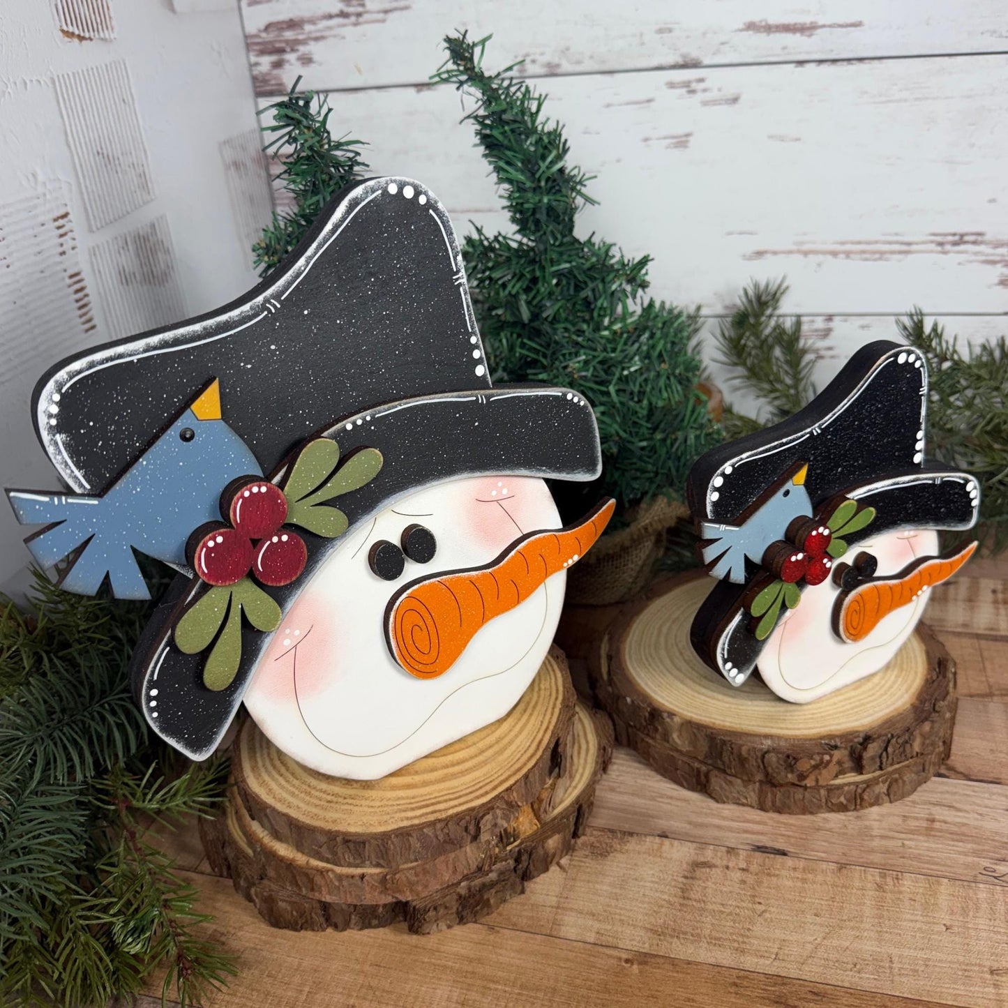 Hand-Painted Wood Snowman: Rustic Farmhouse Winter Decor