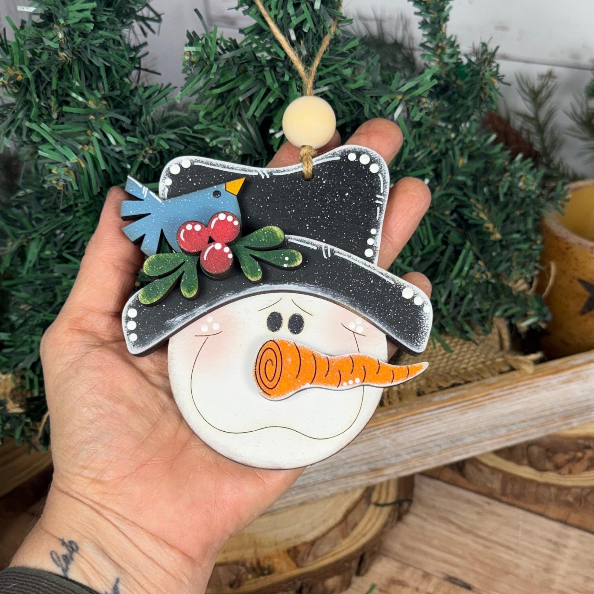 Hand-Painted Wood Snowman: Rustic Farmhouse Winter Decor