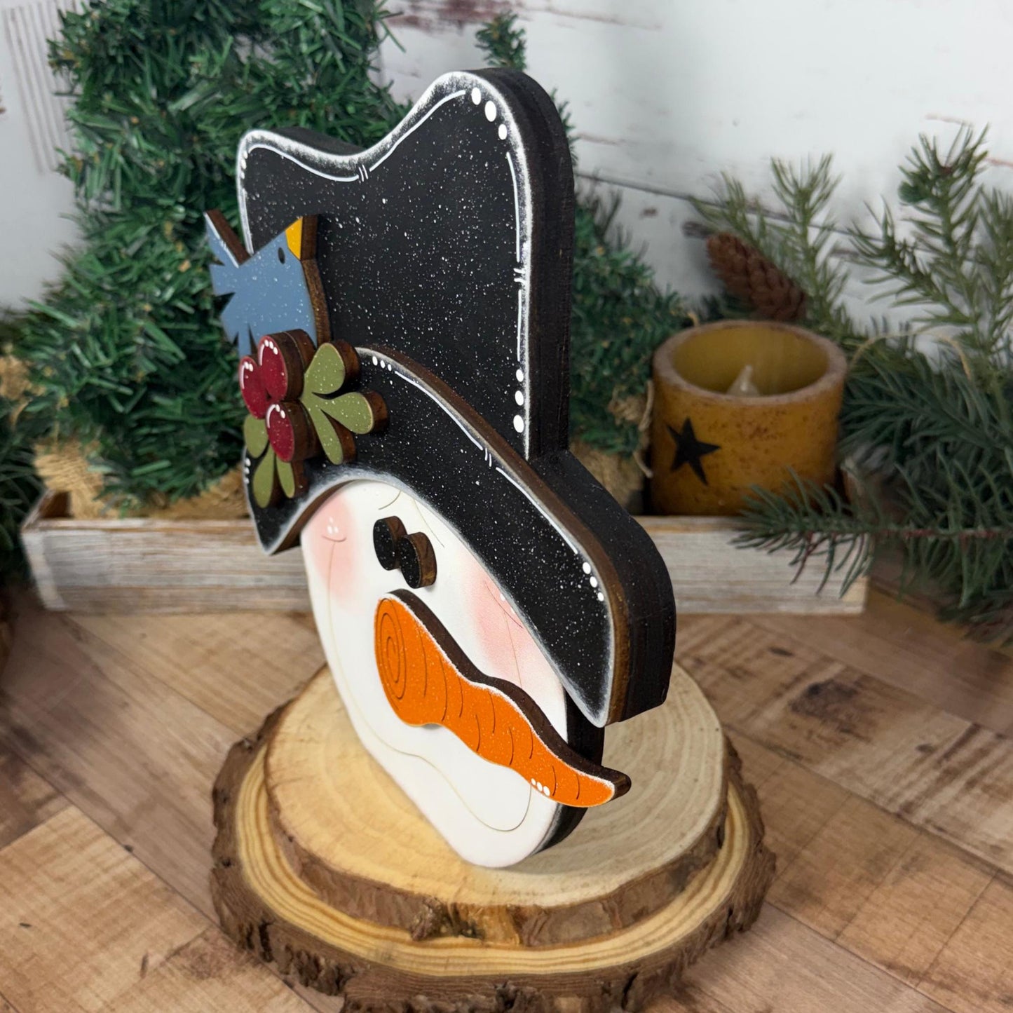 Hand-Painted Wood Snowman: Rustic Farmhouse Winter Decor