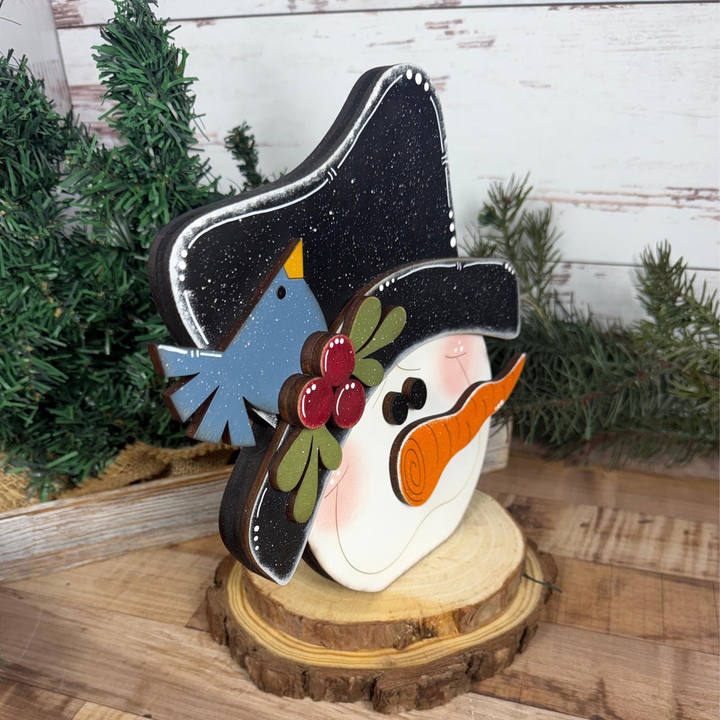 Hand-Painted Wood Snowman: Rustic Farmhouse Winter Decor