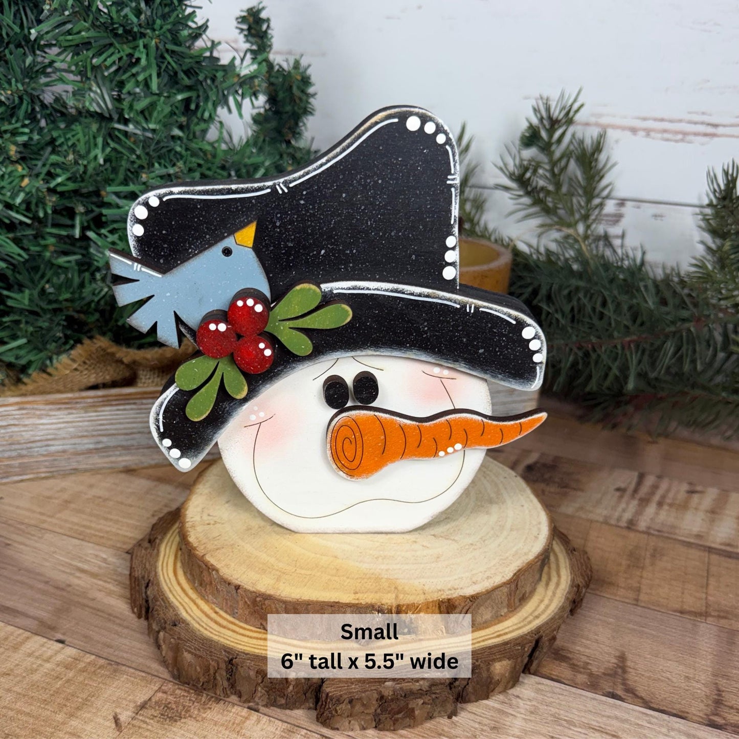 Hand-Painted Wood Snowman: Rustic Farmhouse Winter Decor