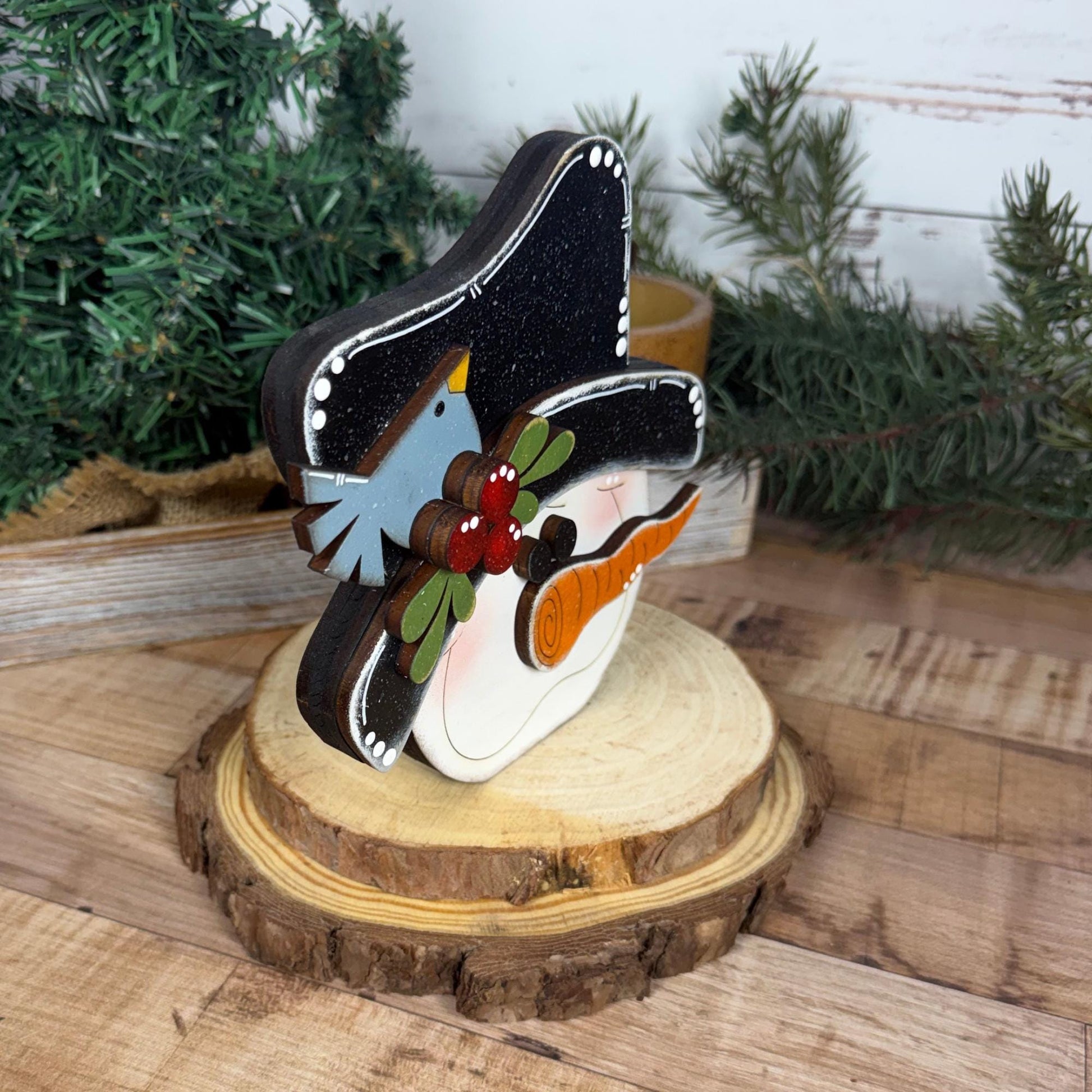 Hand-Painted Wood Snowman: Rustic Farmhouse Winter Decor