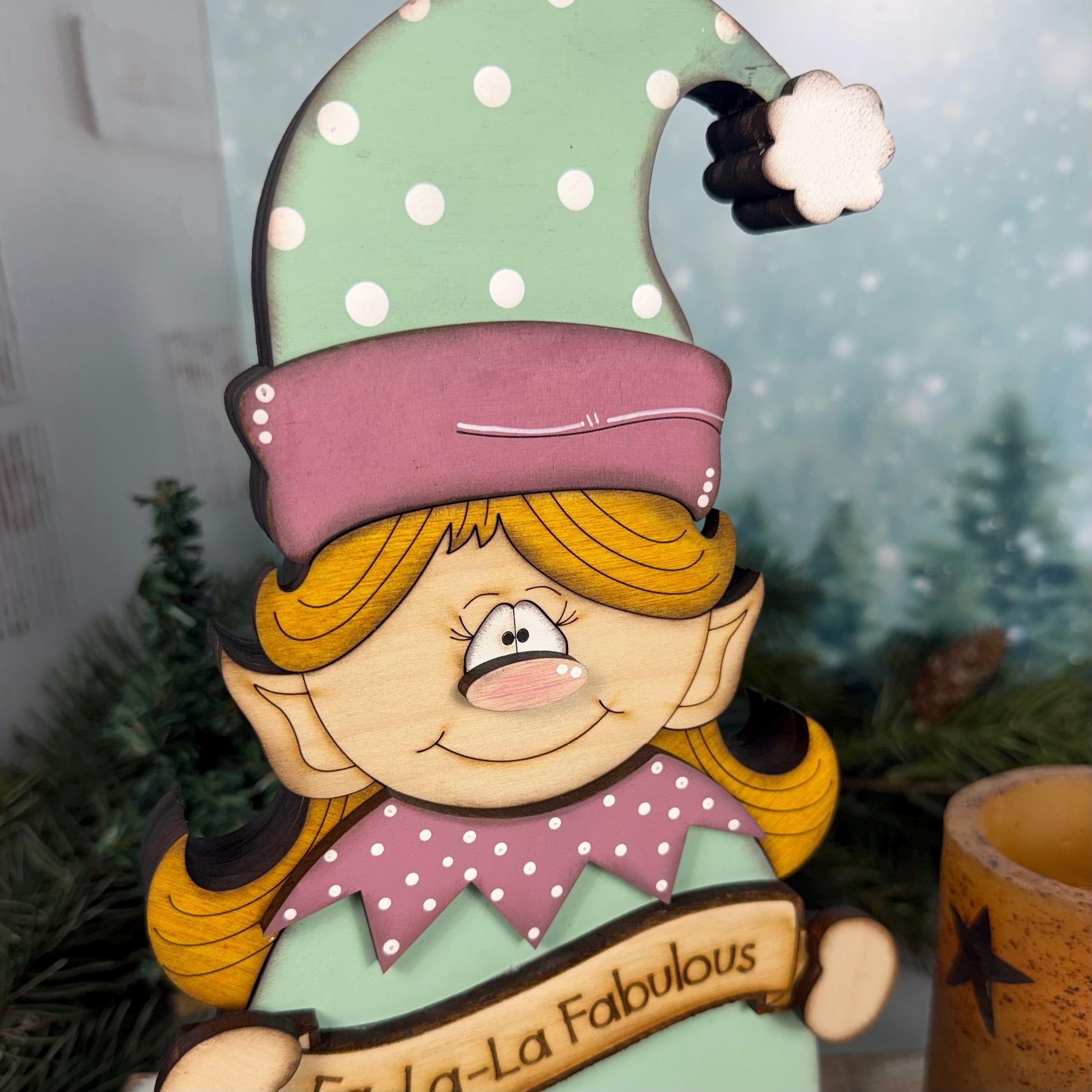 Vintage Christmas Elf Shelf Sitter, Hand Painted Wooden Holiday Decor