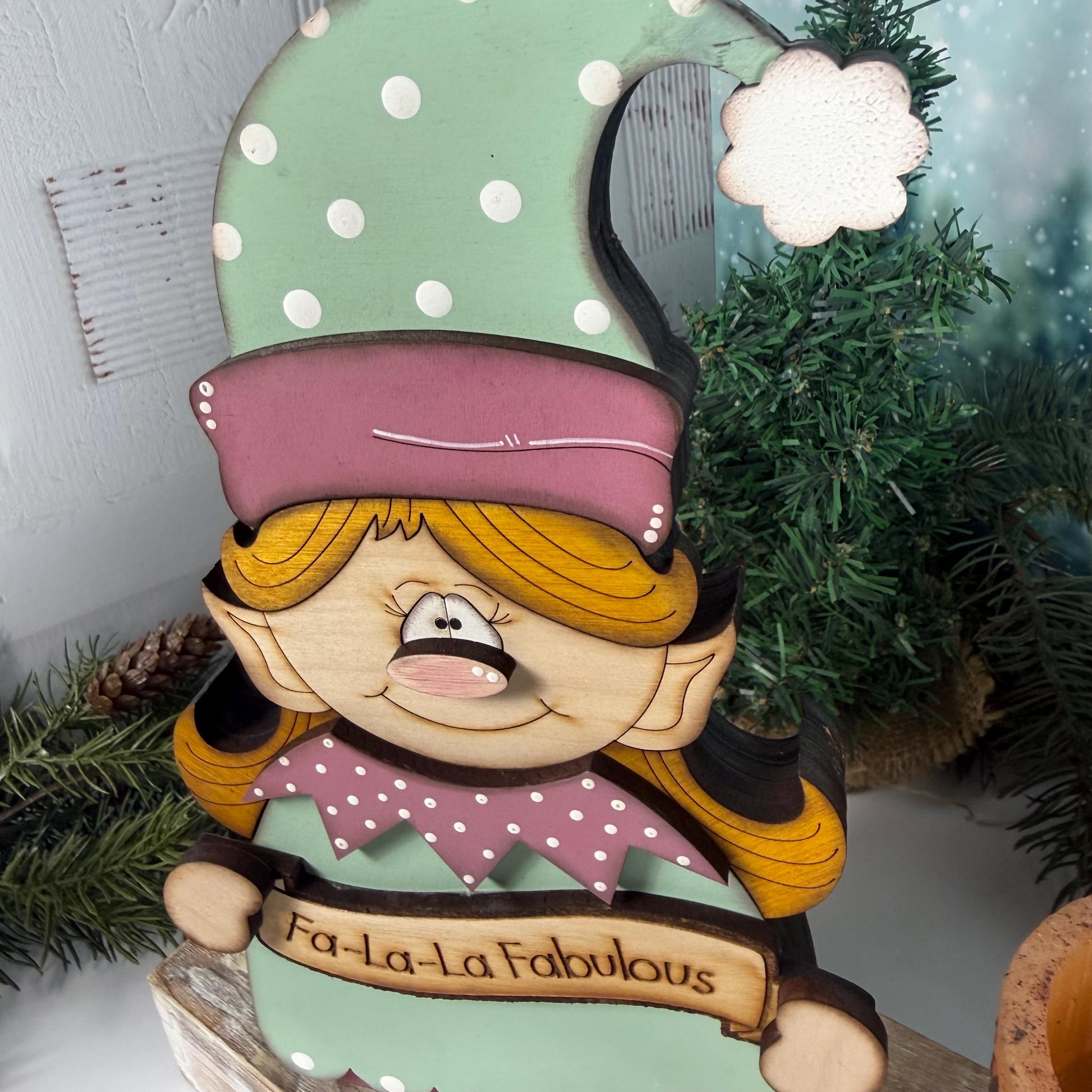 Vintage Christmas Elf Shelf Sitter, Hand Painted Wooden Holiday Decor