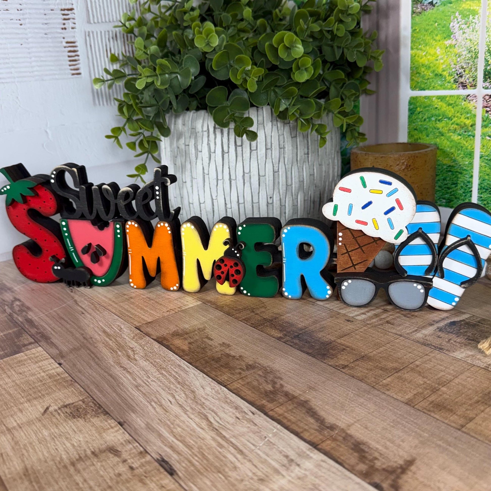 Sweet Summer Decor Shelf Sitter Handmade Wooden Farmhouse Mantel Sign