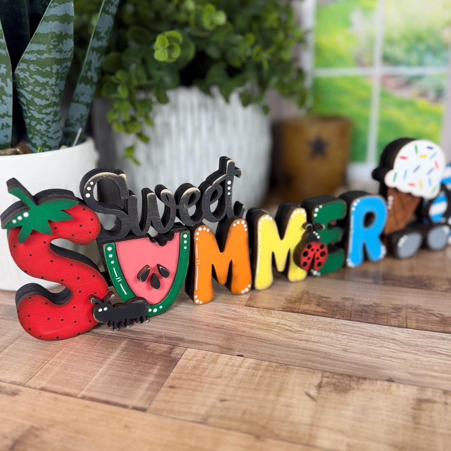 Sweet Summer Decor Shelf Sitter Handmade Wooden Farmhouse Mantel Sign