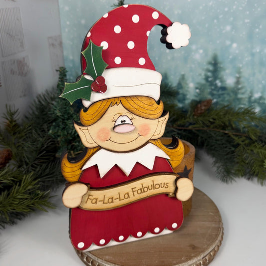 Wooden Christmas Elf Shelf Sitter, Hand Painted Holiday Decor