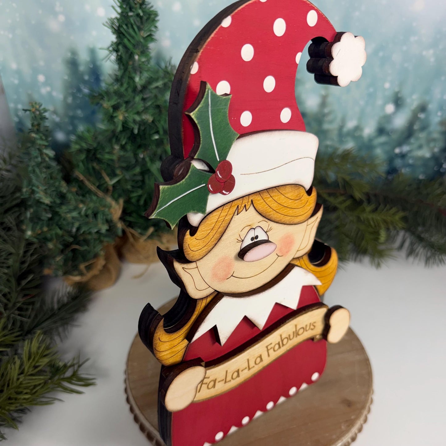 Wooden Christmas Elf Shelf Sitter, Hand Painted Holiday Decor