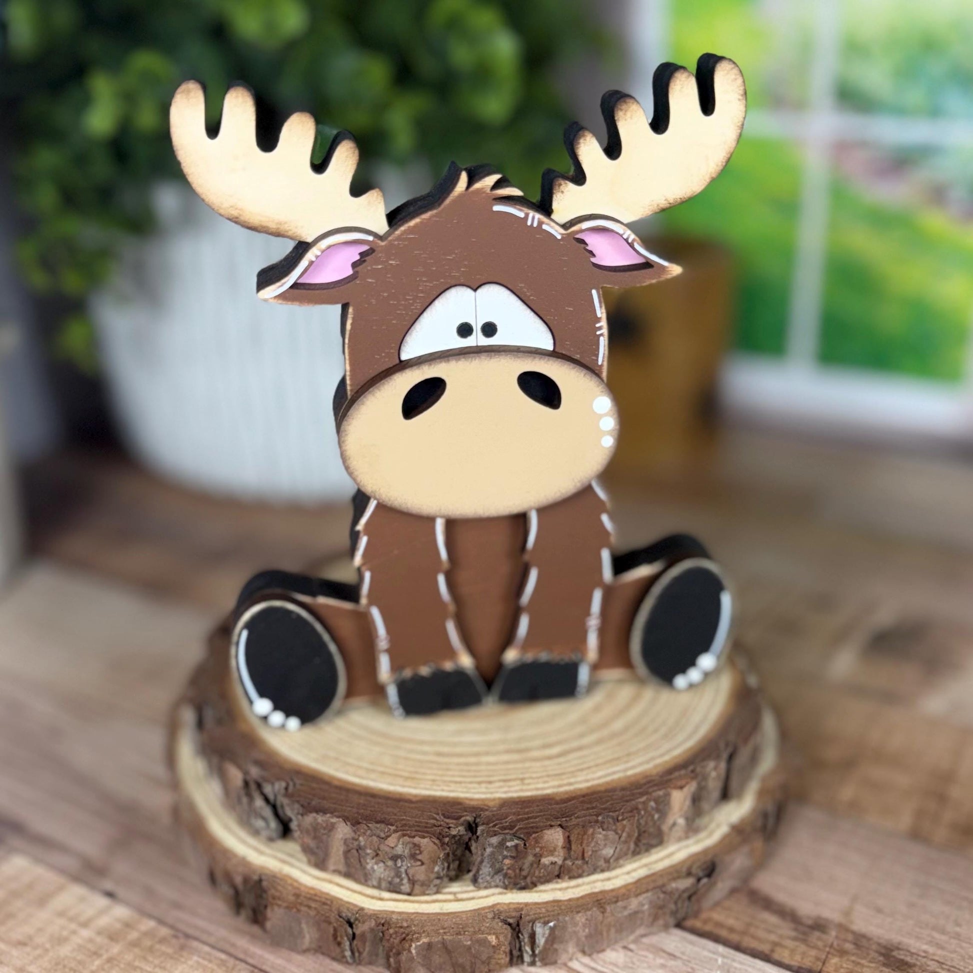 Chunky Wooden Moose Shelf Sitter | Hand Painted Rustic Farmhouse Woodland Decor